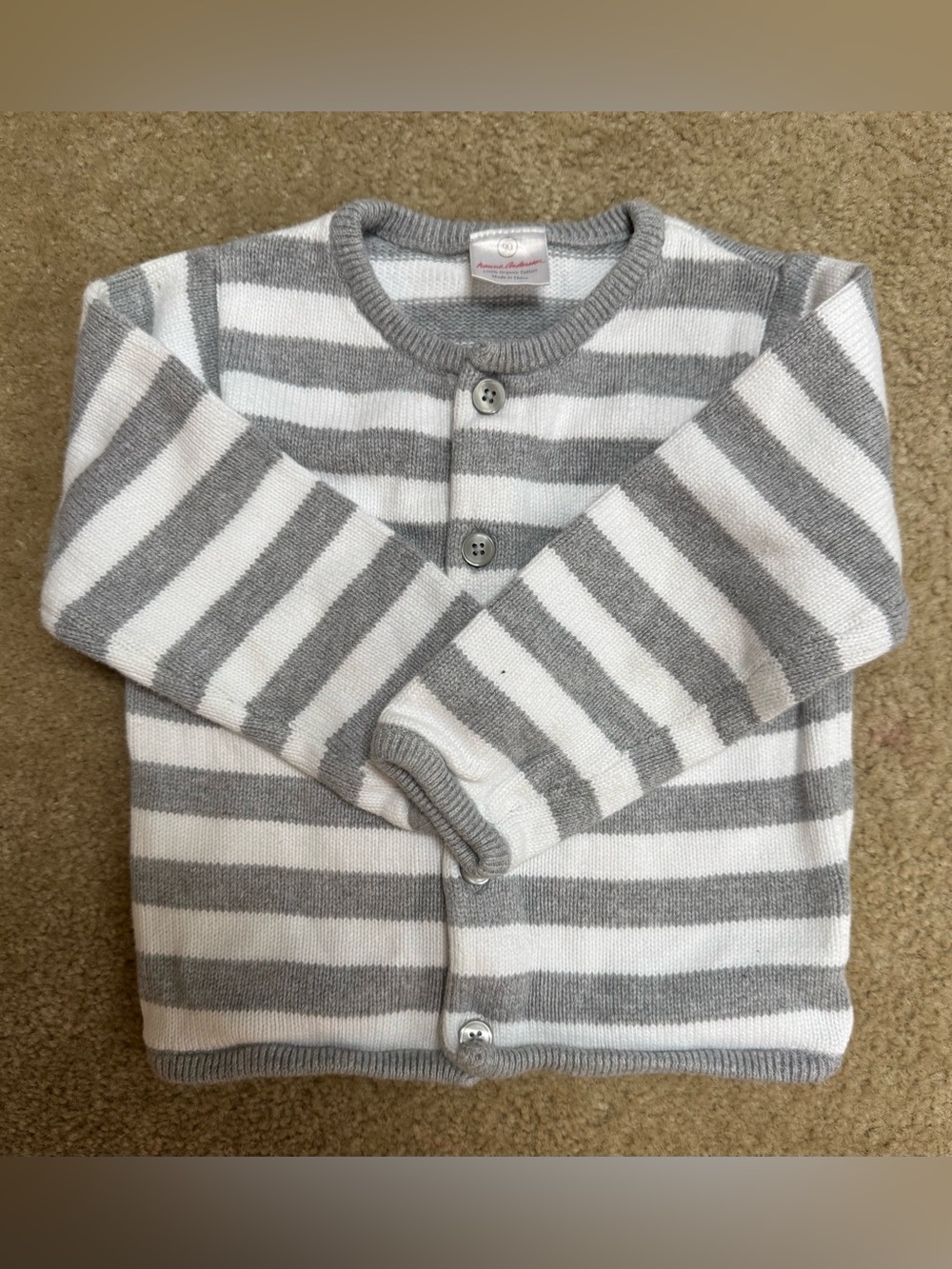 Hanna Andersson Sz 3T Gray & White Striped Knit Cardigan